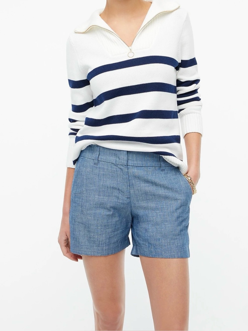 J.CREW 100% Cotton Women's 5" Classic Blue Chambray Short Size 8 • NWT